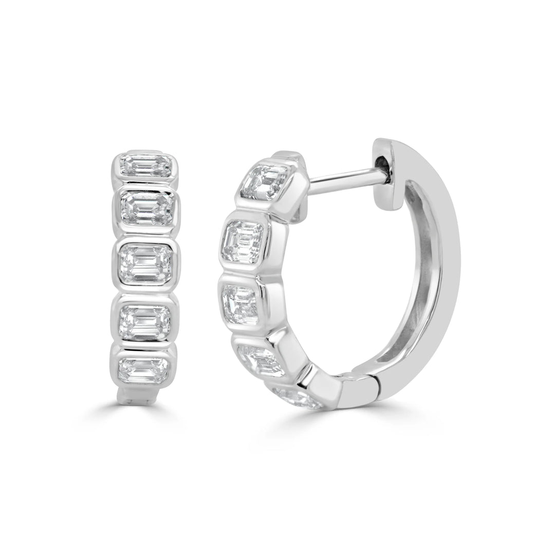 Emerald Cut Bezel Diamond Huggies