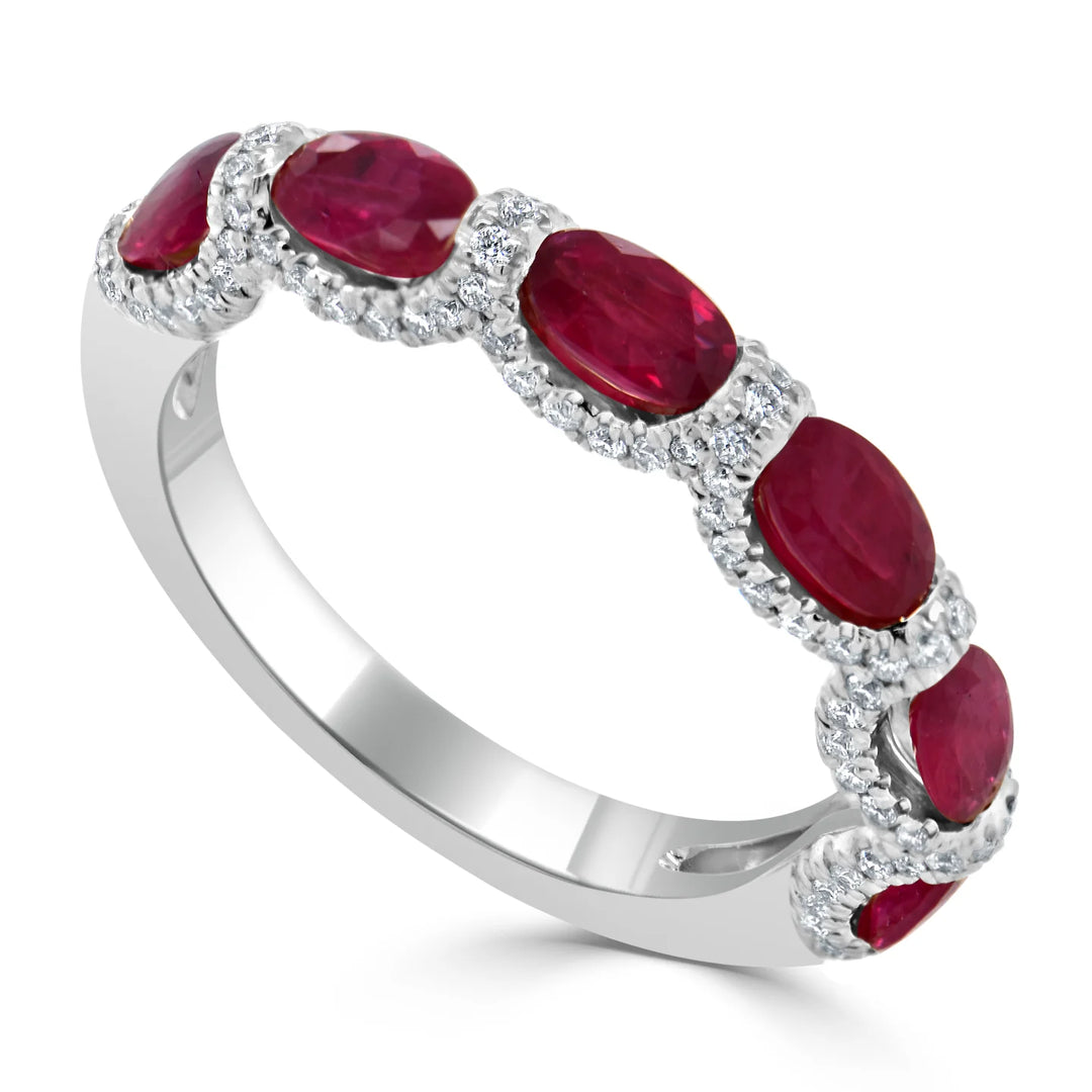 East/West Oval Ruby & Diamond Halo Ring