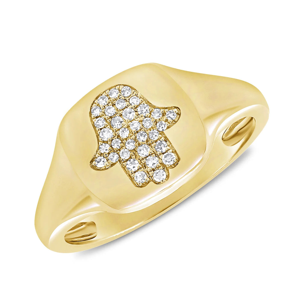 Diamond Hamsa Signet Pinky Ring