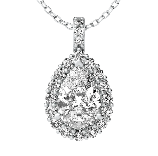 Lab Grown Pear Shape Halo Diamond Necklace