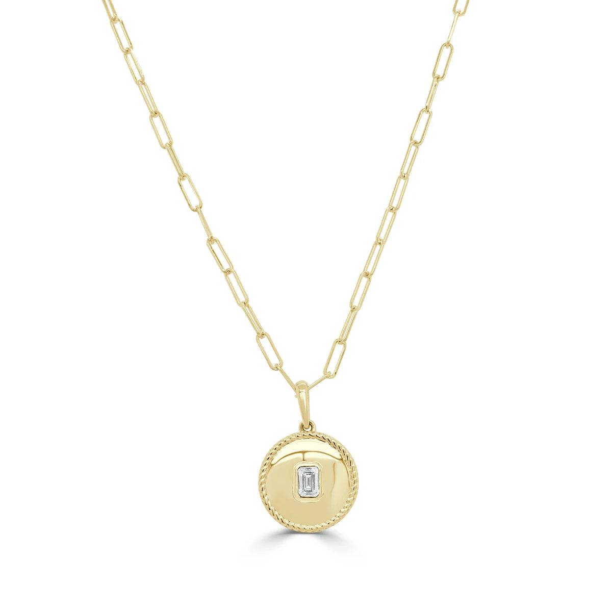 Emery emerald cut diamond medallion necklace