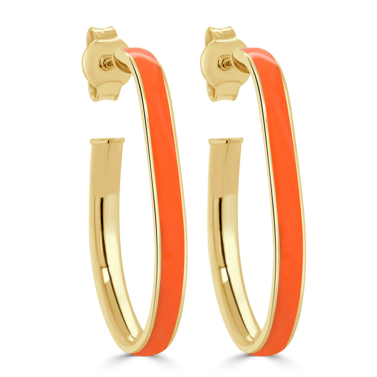 Enamel orange tear drop hoops