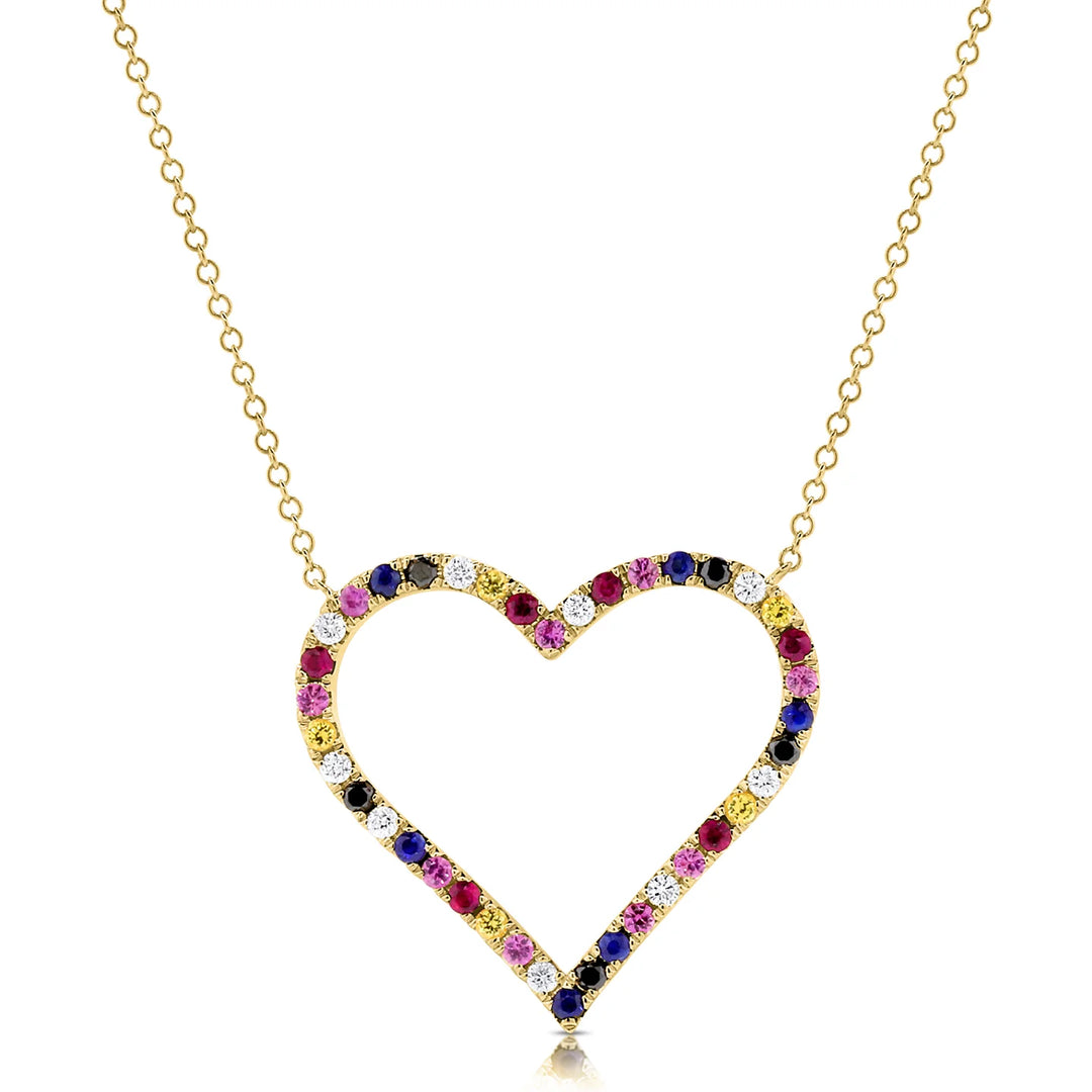 Rainbow Sprinkle Sapphire Heart Necklace