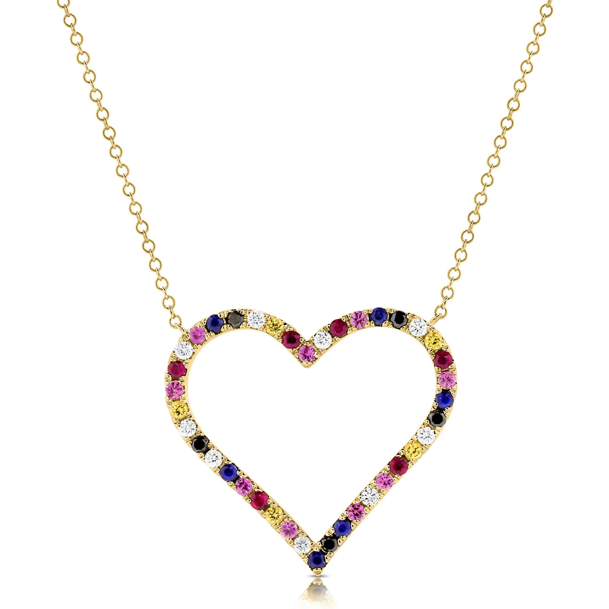 Rainbow sprinkle sapphire heart necklace