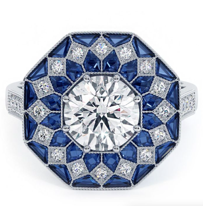 Art deco diamond & sapphire semi mount