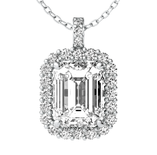 Lab Grown Rectangle Shape Halo Diamond Necklace