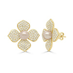Load image into Gallery viewer, Freshwater Pearl &amp; Diamond Floral Earrings
