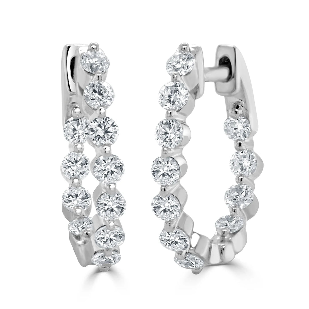 Oval Diamond Single-Prong Hoop Earrings