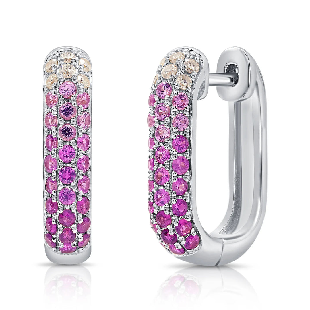 Ombre Pink Sapphire & Diamond Hoop Earrings