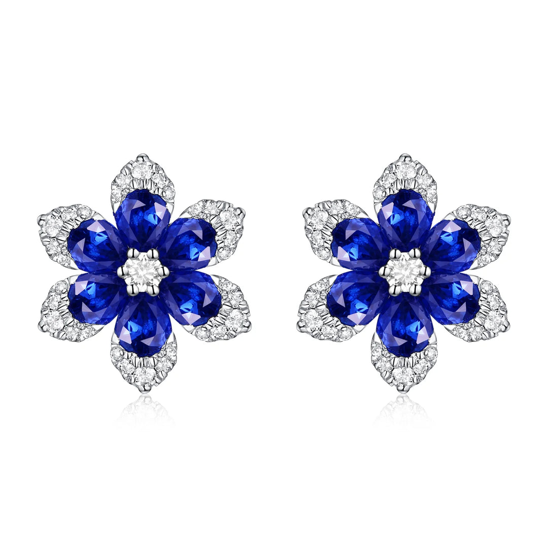 Diamond & Sapphire Lily Flower Stud Earrings