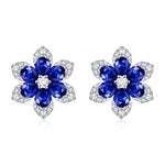 Load image into Gallery viewer, Diamond &amp; Sapphire Lily Flower Stud Earrings
