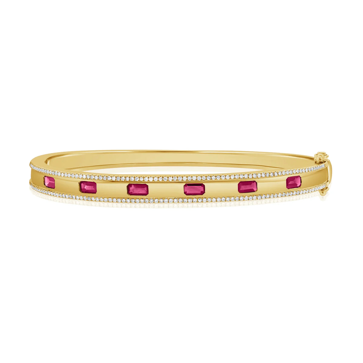 Pink sapphire & diamond gold bangle