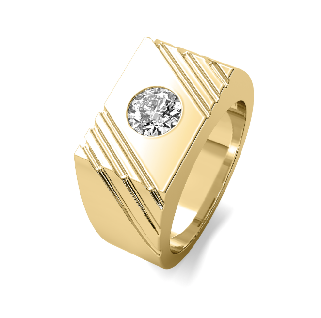 Lab grown line design signet men's band