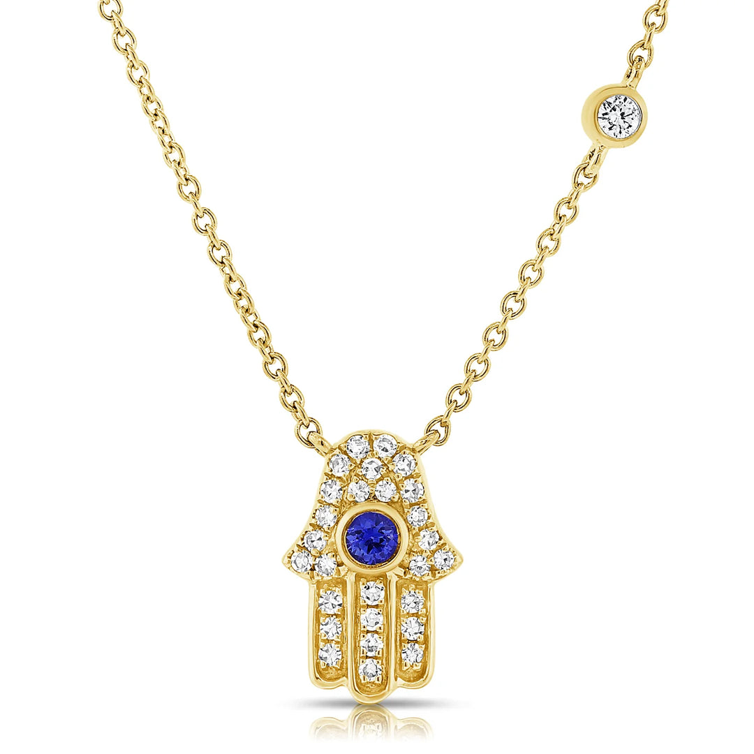 Sapphire & Diamond Hamsa Necklace