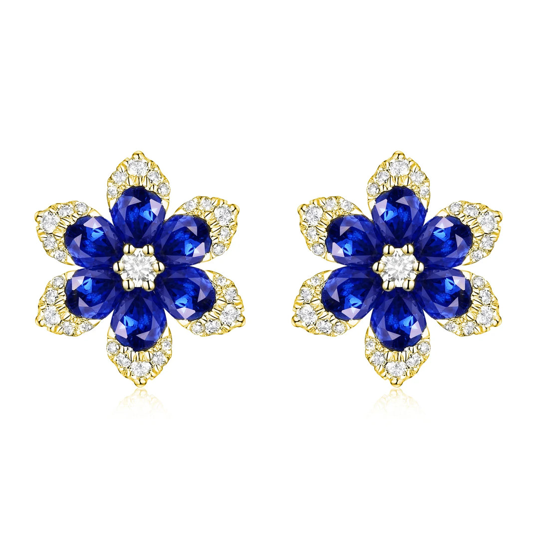 Diamond & Sapphire Lily Flower Stud Earrings
