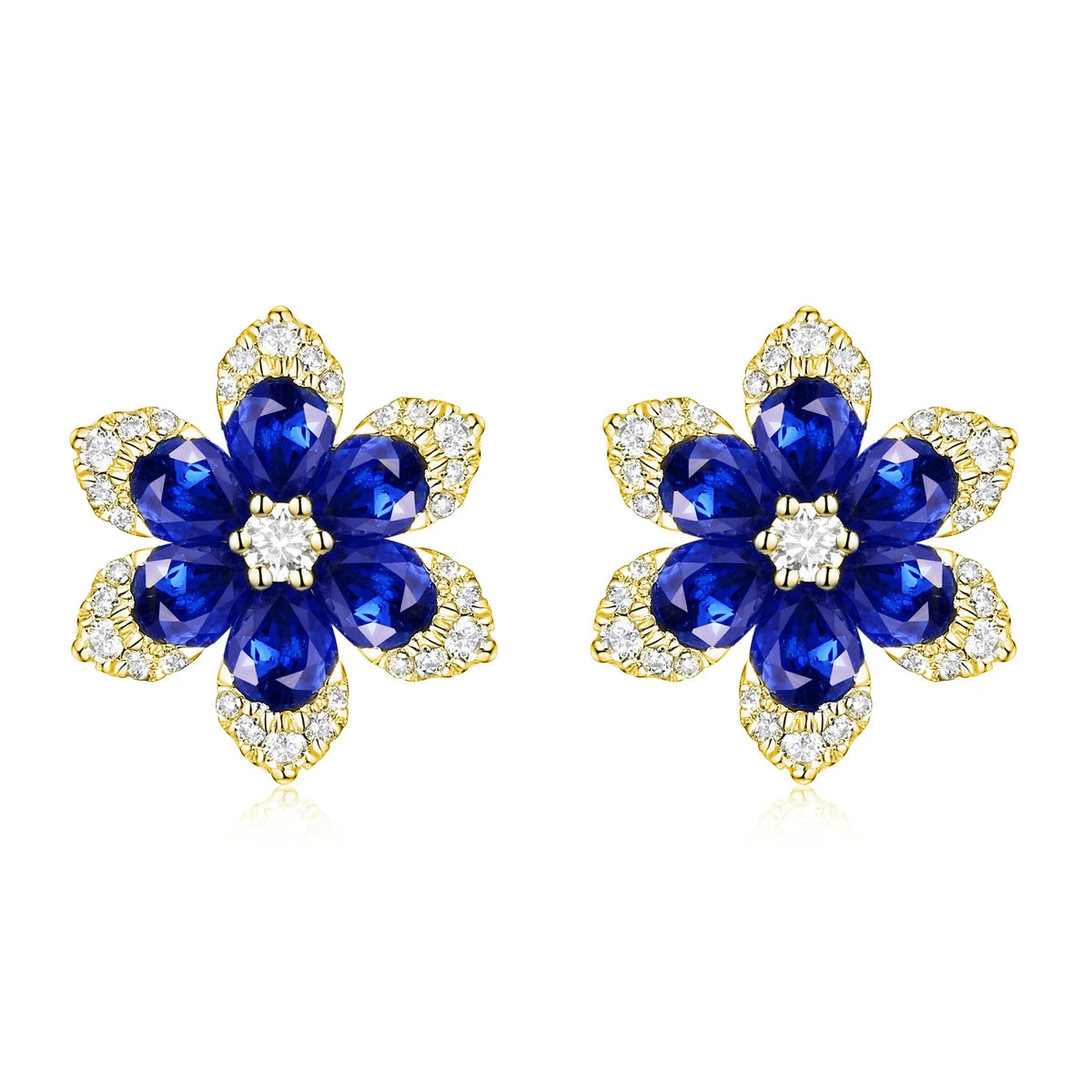 Diamond & sapphire lily flower stud earrings