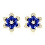 Load image into Gallery viewer, Diamond &amp; Sapphire Lily Flower Stud Earrings
