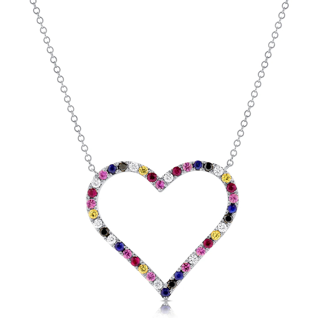Rainbow Sprinkle Sapphire Heart Necklace