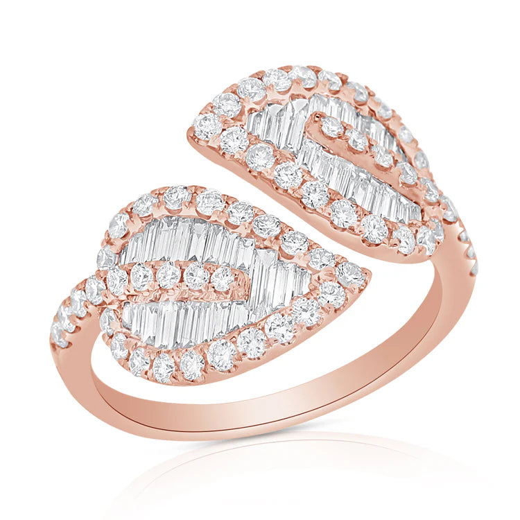 Baguette Diamond Double Elm Leaf Ring