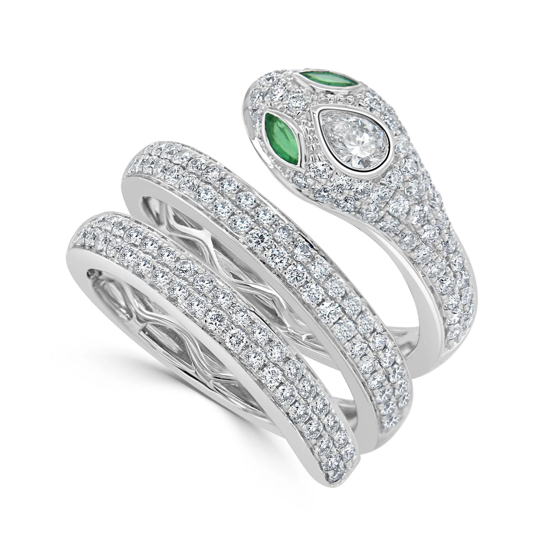 Diamond & Emerald Snake Wrap Ring