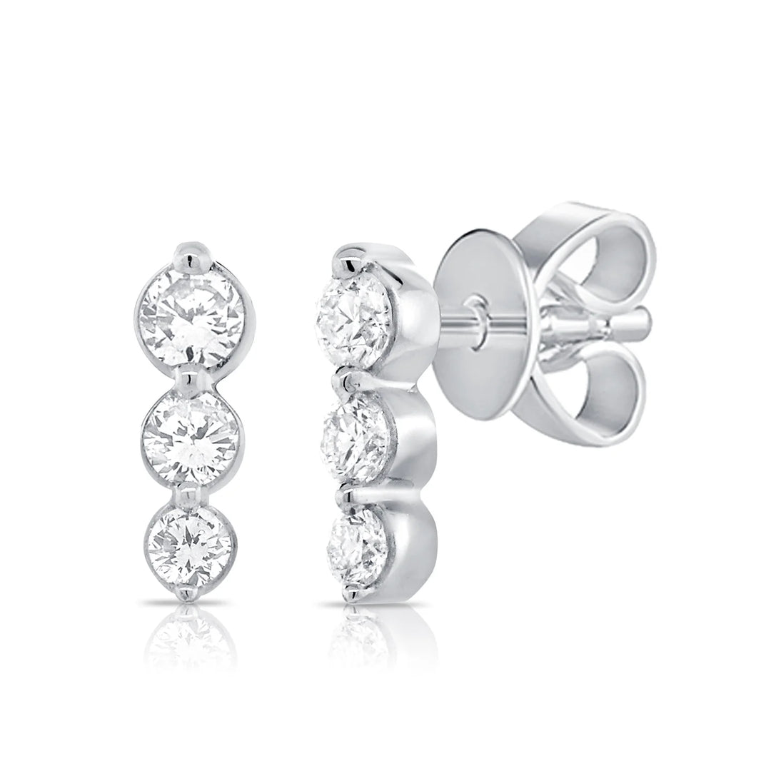 Petite Three Stone Diamond Stud Earrings
