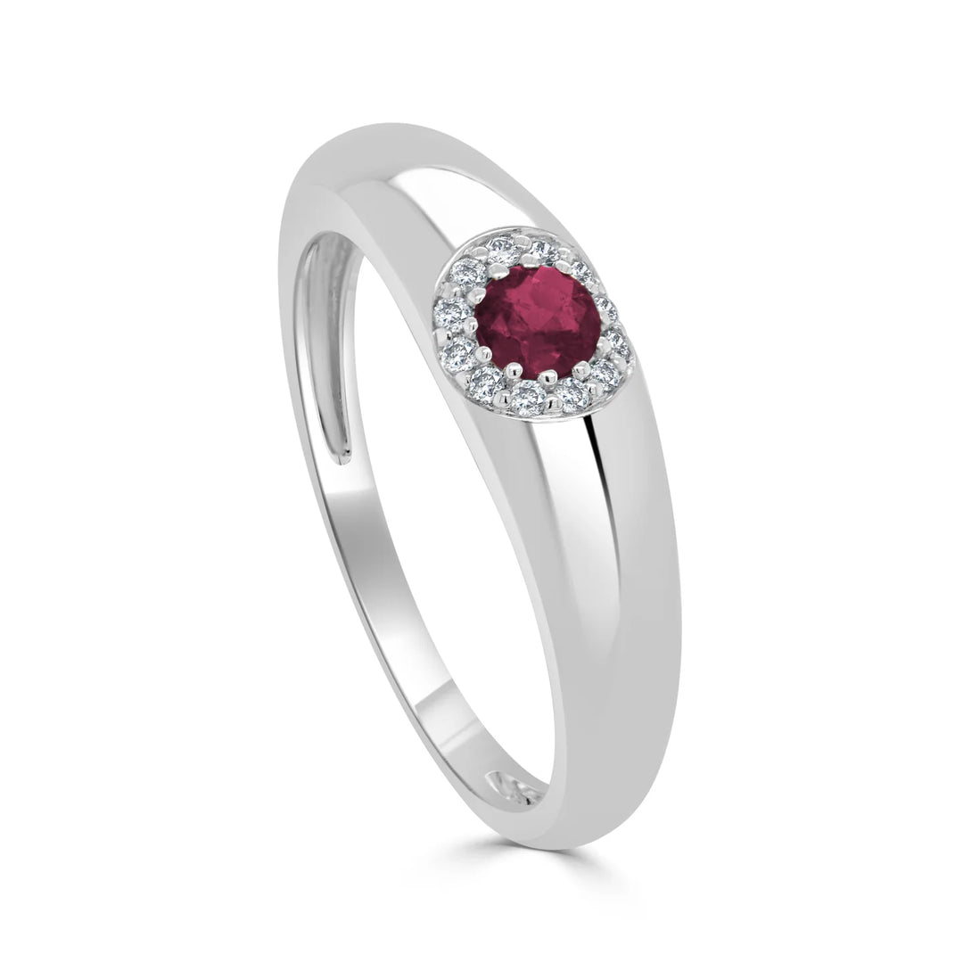 Cherry Red Ruby & Diamond Halo Ring