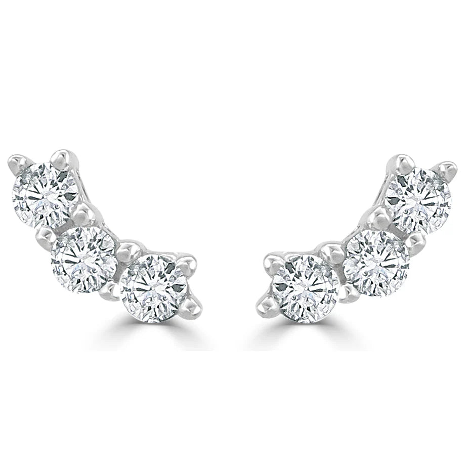Petite Three Stone Diamond Earrings