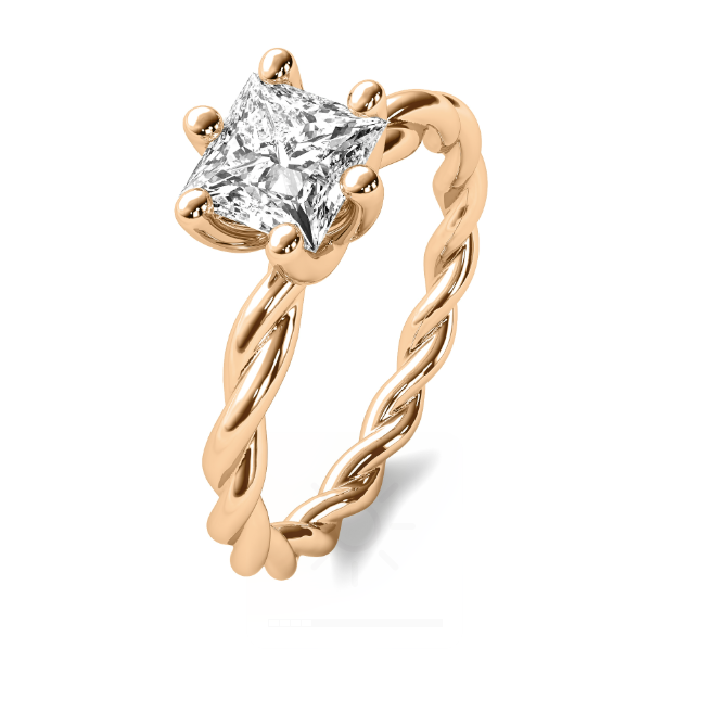 Compass Prong Princess Cut Rope Band Solitaire Semi Mount