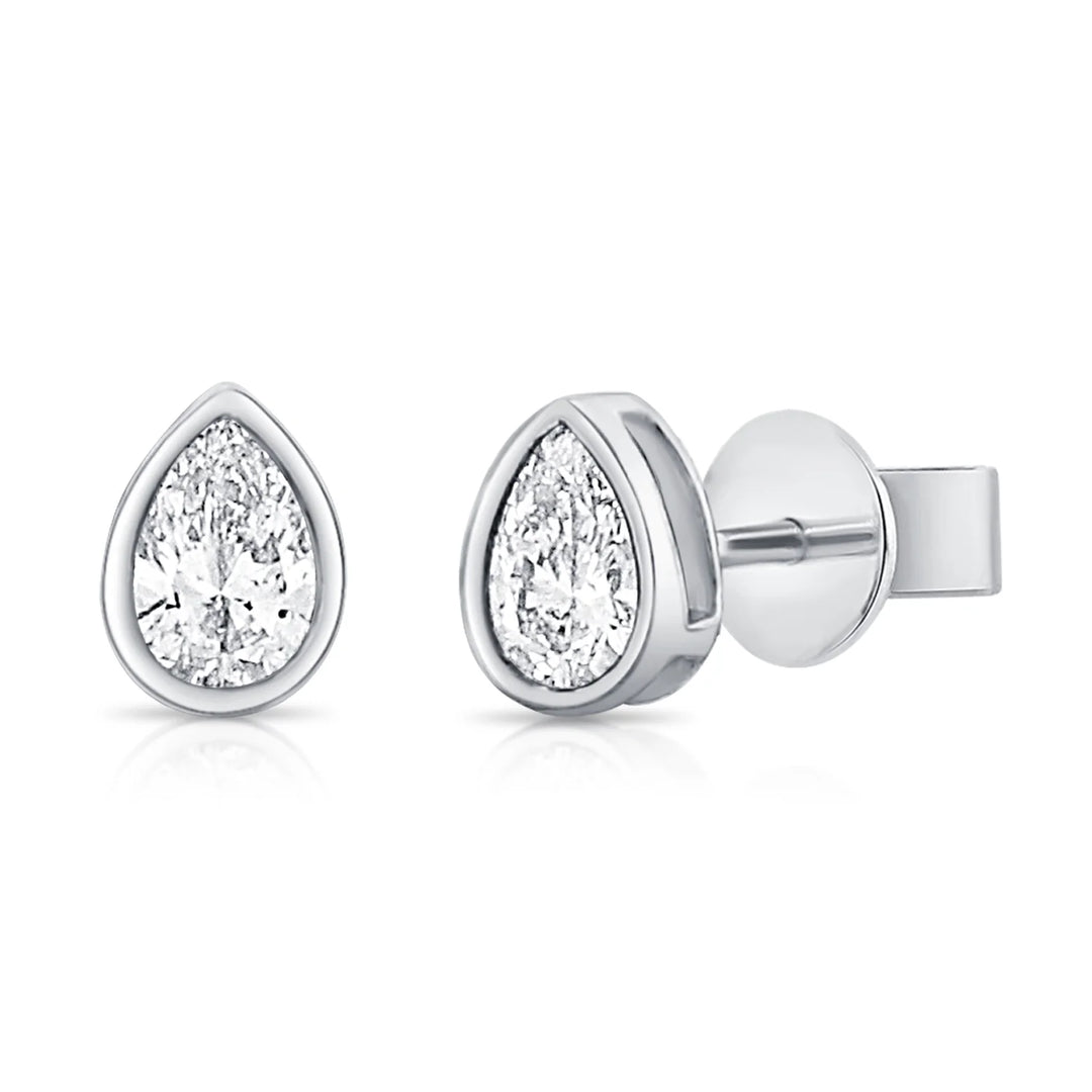 Pear Shape Diamond Bezel Stud Earrings