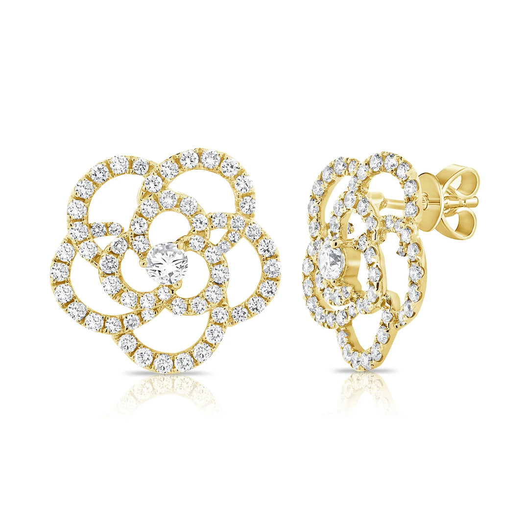 Rose Diamond Flower Stud Earrings