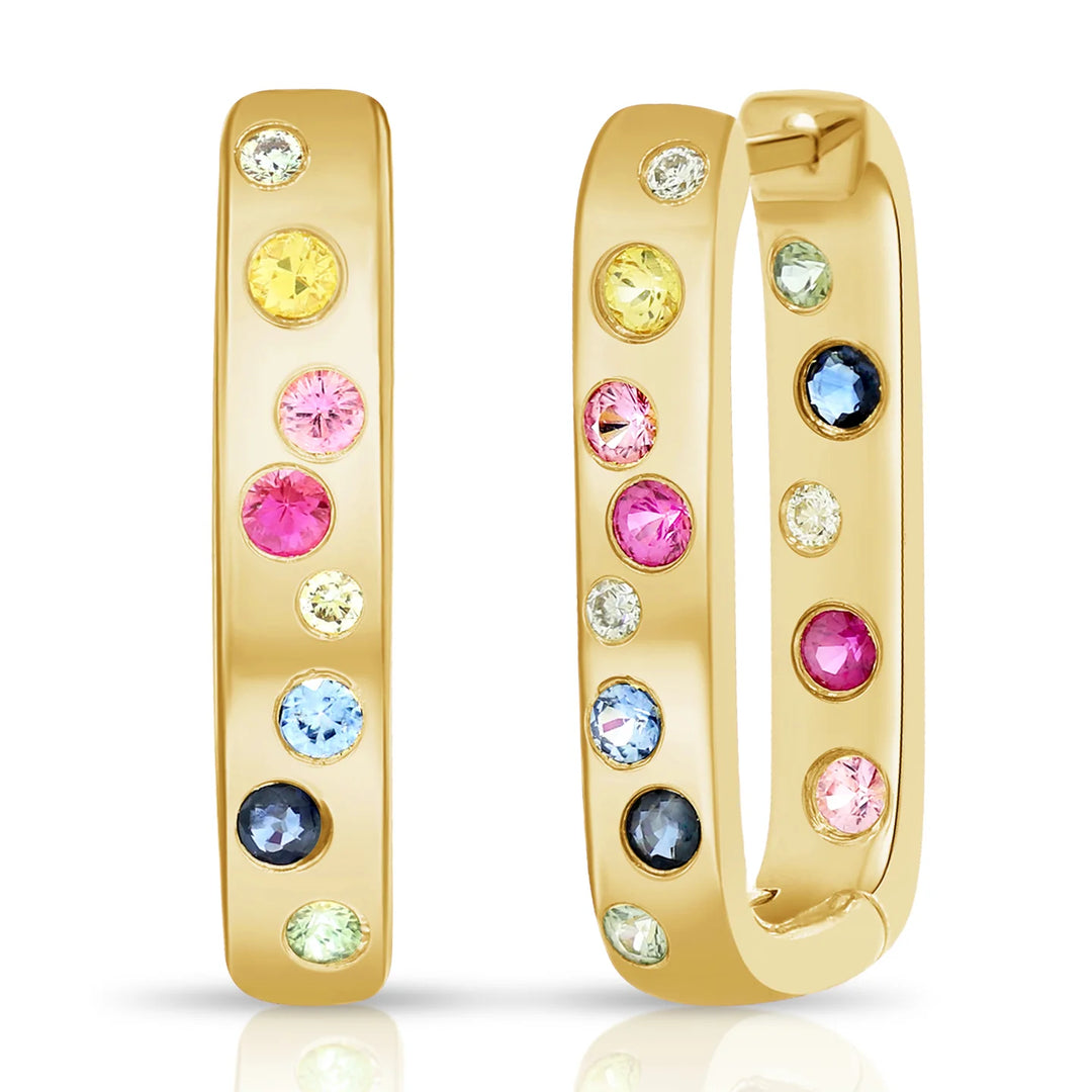 Sprinkle Multi Sapphire Rainbow Hoop Earrings