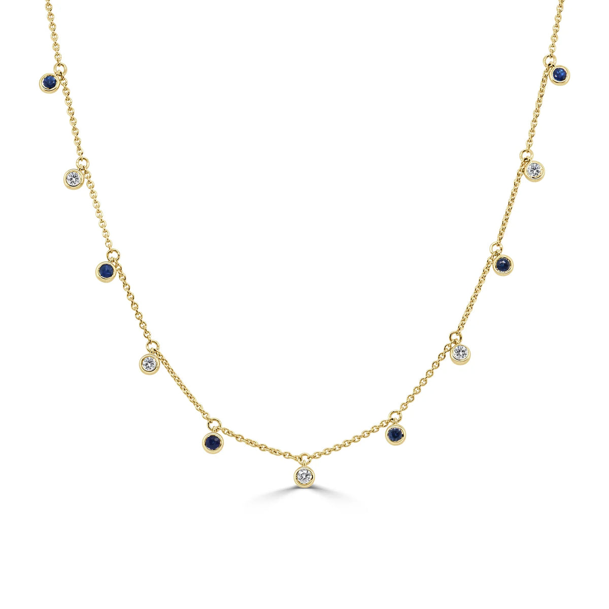 Diamond & sapphire bezel design dangling necklace