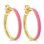Load image into Gallery viewer, Enamel Pink Open Hoop Earrings
