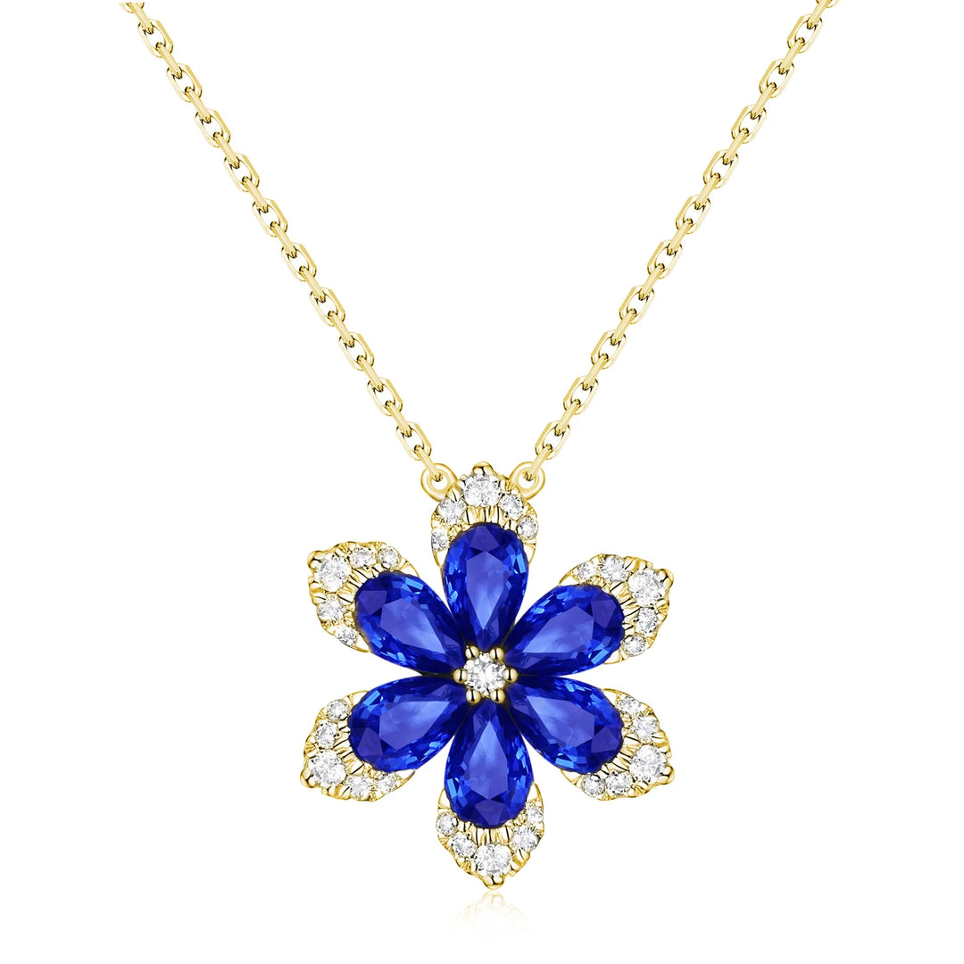 Sapphire & Diamond Lily Flower Necklace