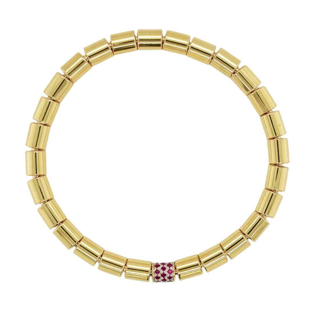 Crimson Barrel Bead Ruby Stretch Bracelet