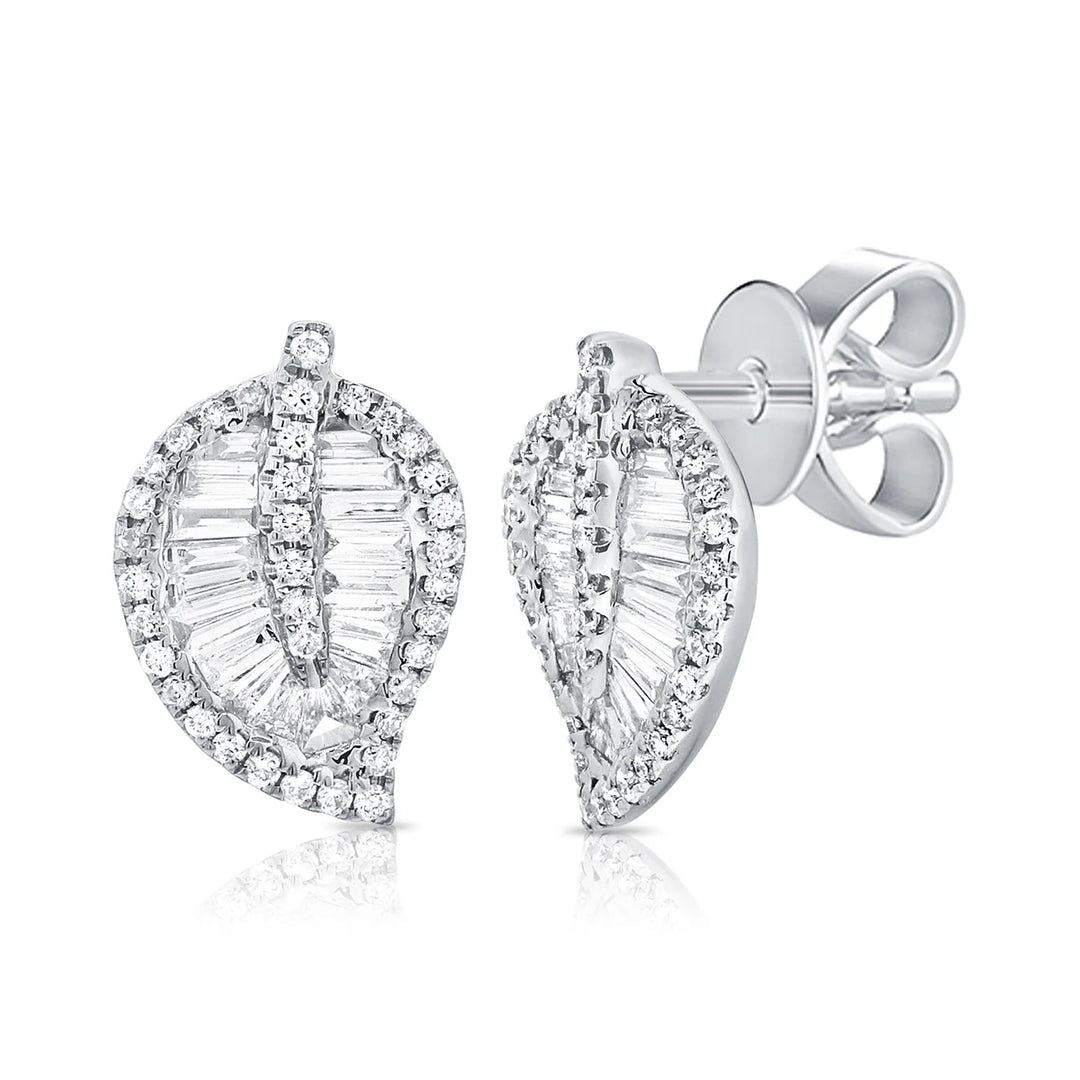 Willow Leaf Diamond Stud Earrings