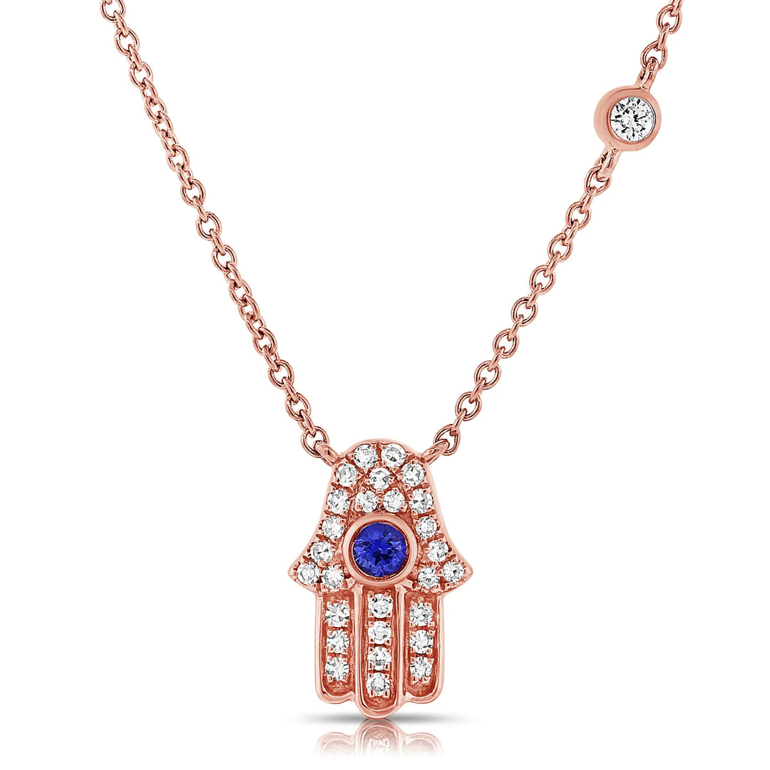Sapphire & Diamond Hamsa Necklace