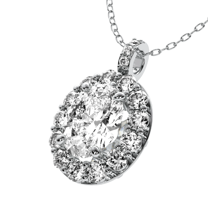 Lab Grown Oval Shape Halo Diamond Necklace