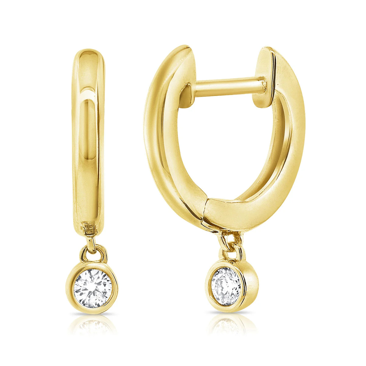 Gold bezel diamond huggies
