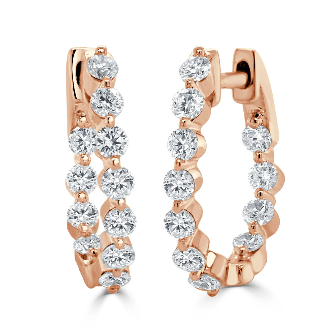 Oval Diamond Single-Prong Hoop Earrings