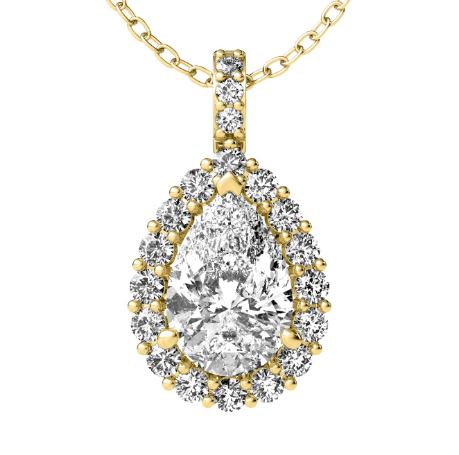 Lab grown pear shape halo diamond necklace