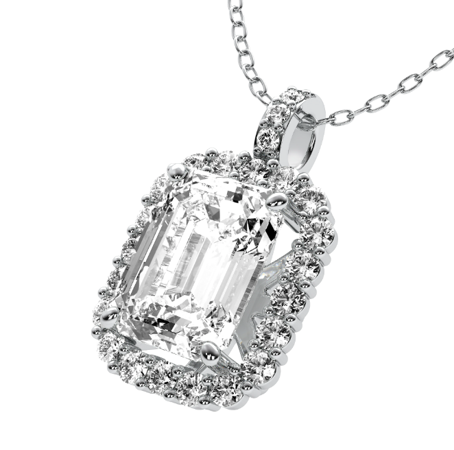 Lab Grown Rectangle Shape Halo Diamond Necklace