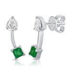 Load image into Gallery viewer, Square Emerald &amp; Pear Shape Diamond Stud Earrings
