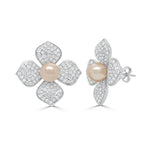 Load image into Gallery viewer, Freshwater Pearl &amp; Diamond Floral Earrings
