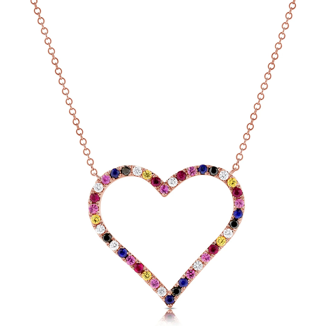 Rainbow Sprinkle Sapphire Heart Necklace