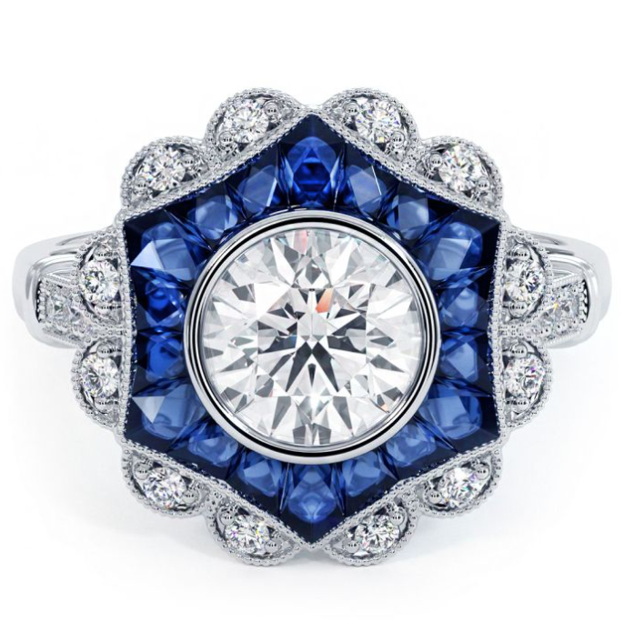 Art Deco Diamond & Sapphire Semi-mount