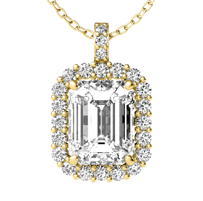 Lab grown rectangle shape halo diamond necklace