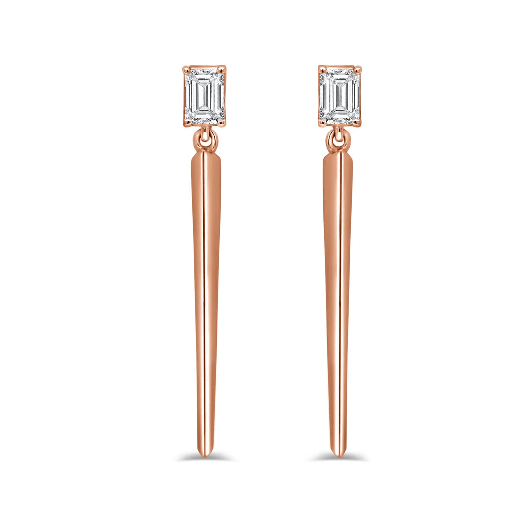 Amber Dangling Emerald Shape Diamond Earrings