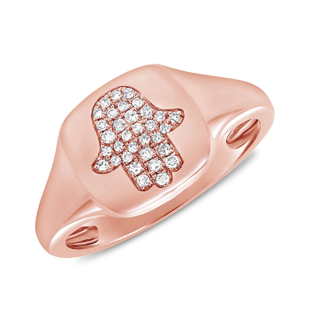 Diamond Hamsa Signet Pinky Ring