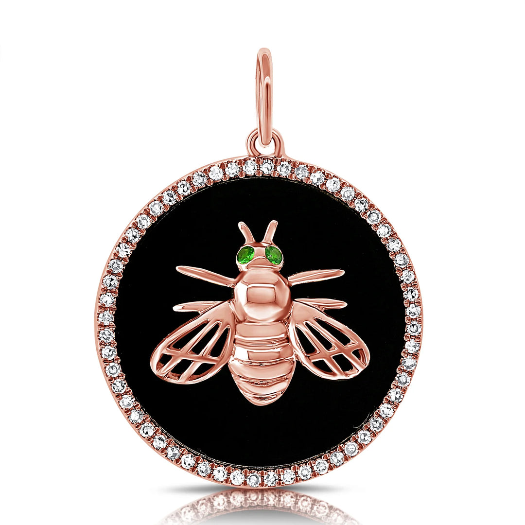 Black Agate & Diamond Dragon Fly Disc Charm